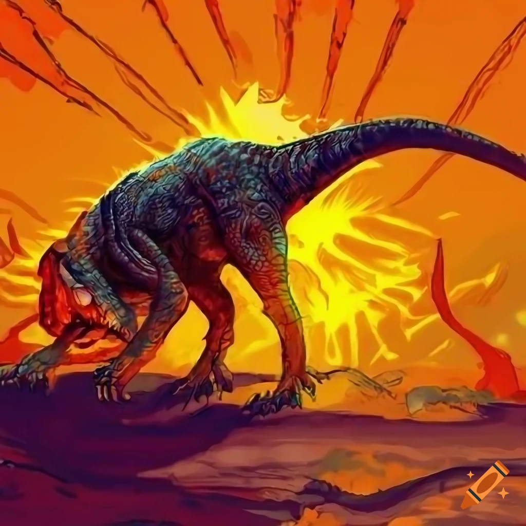 fantasy art of a fierce dinosaur in a sun-drenched wasteland