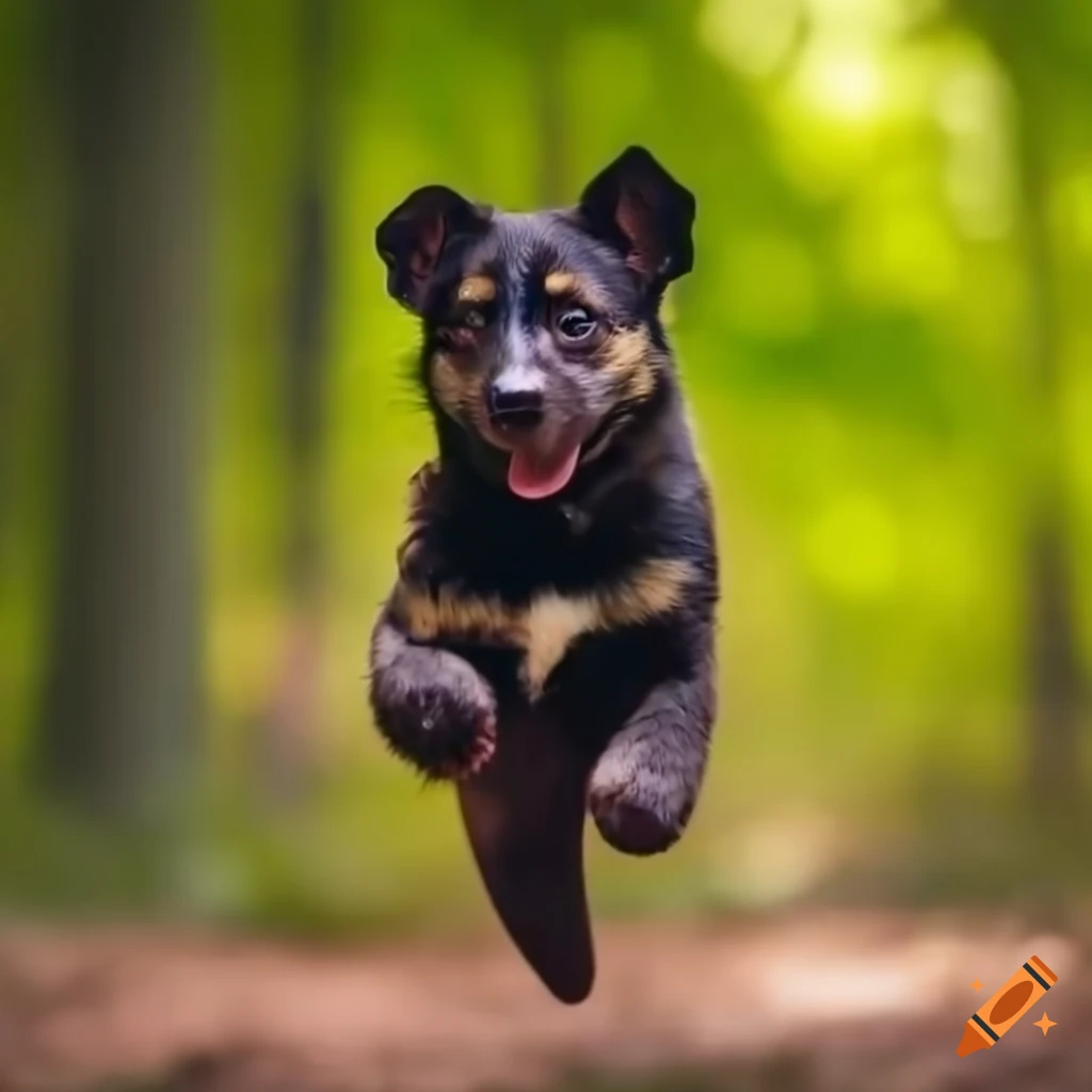 Mixed Race Puppy Dog Running In A Forest On Craiyon