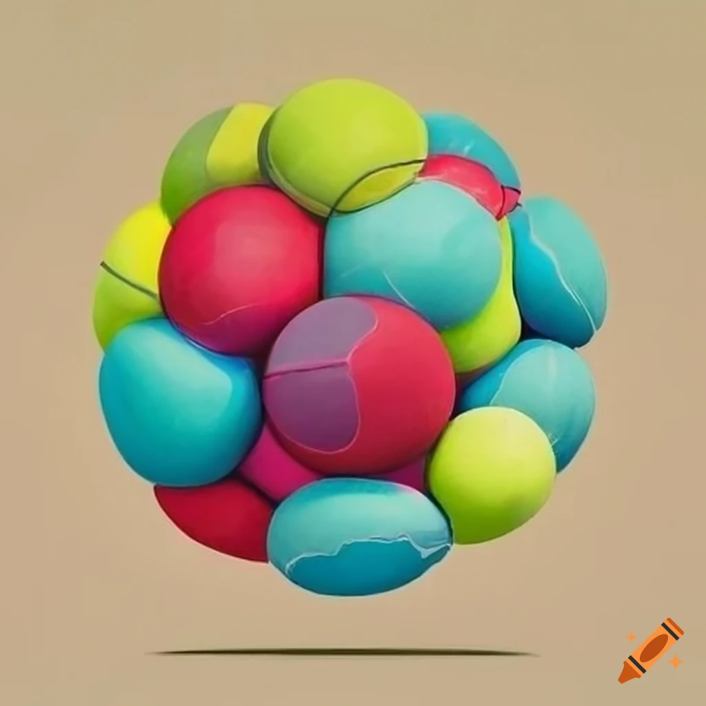 Abstraktes kunstwerk mit bunten tennisbällen