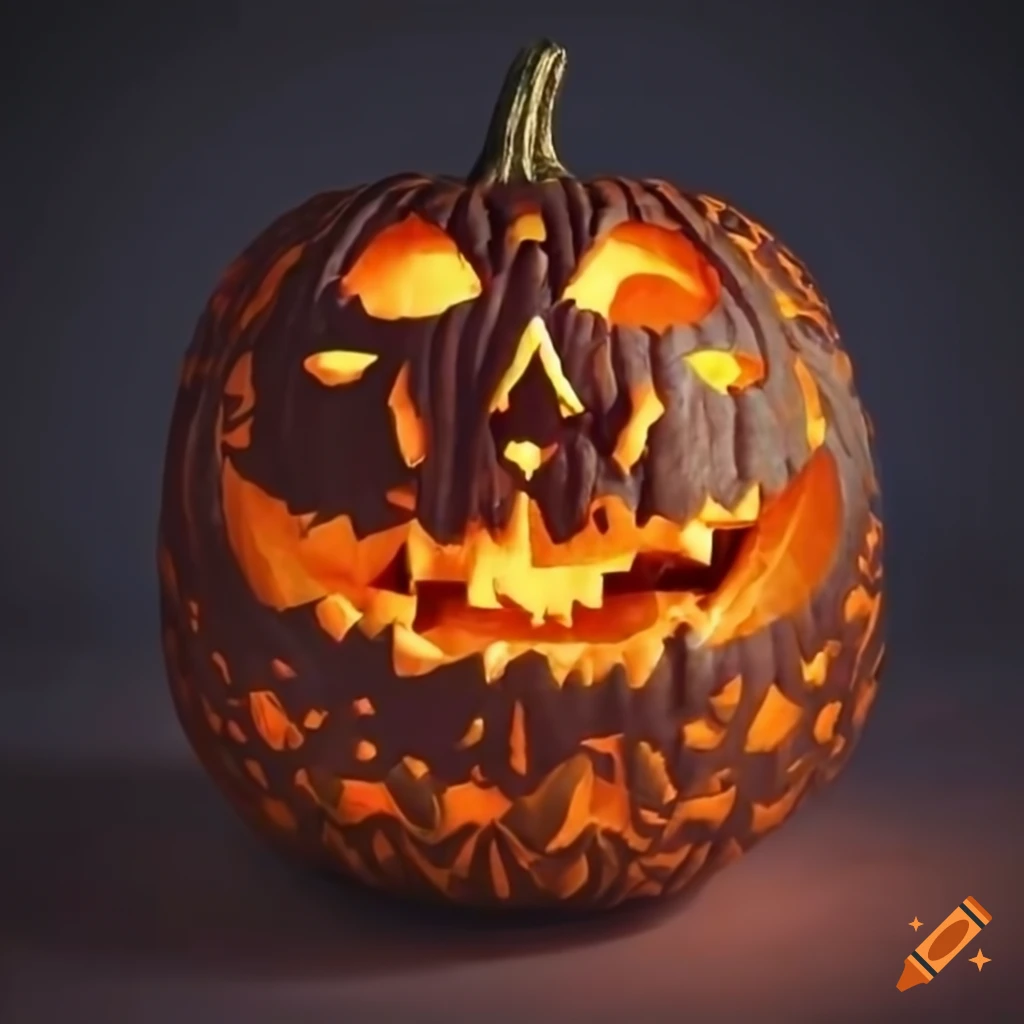 intricately carved pumpkin with Japanese patterns