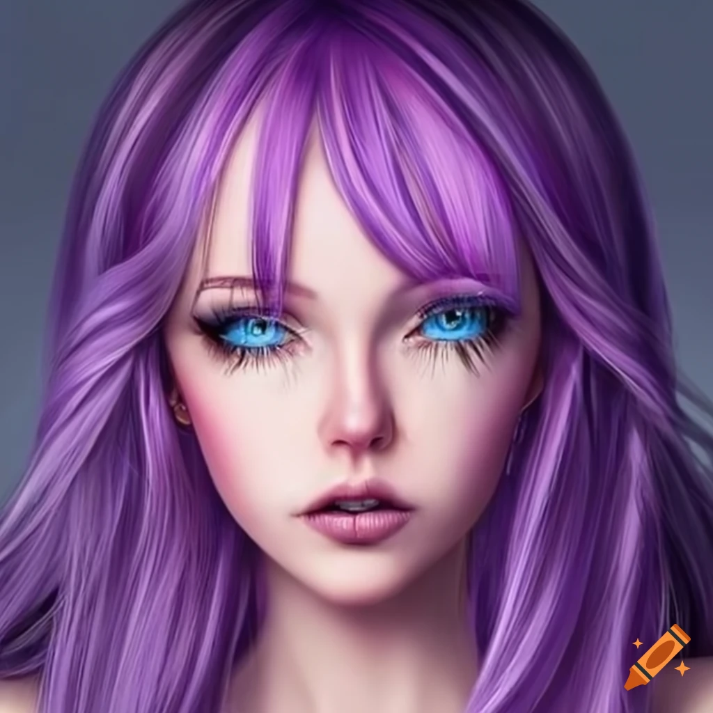 Portrait Of A Girl With Purple Hair And Ice Blue Eyes 