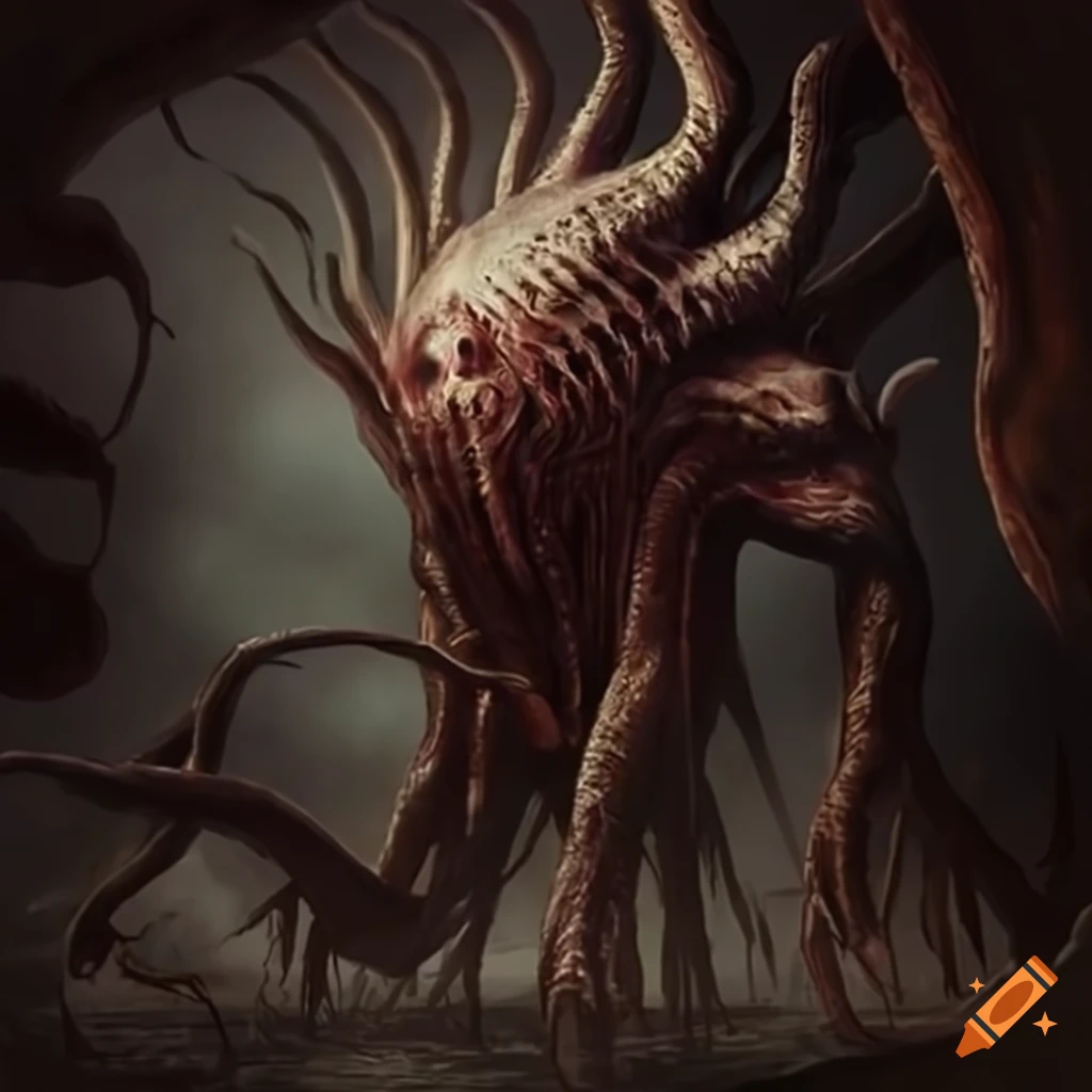 image of a giant Lovecraftian creature from the sky