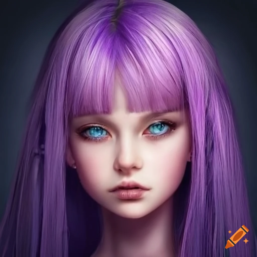Portrait Of A Girl With Purple Hair And Ice Blue Eyes On Craiyon 4562
