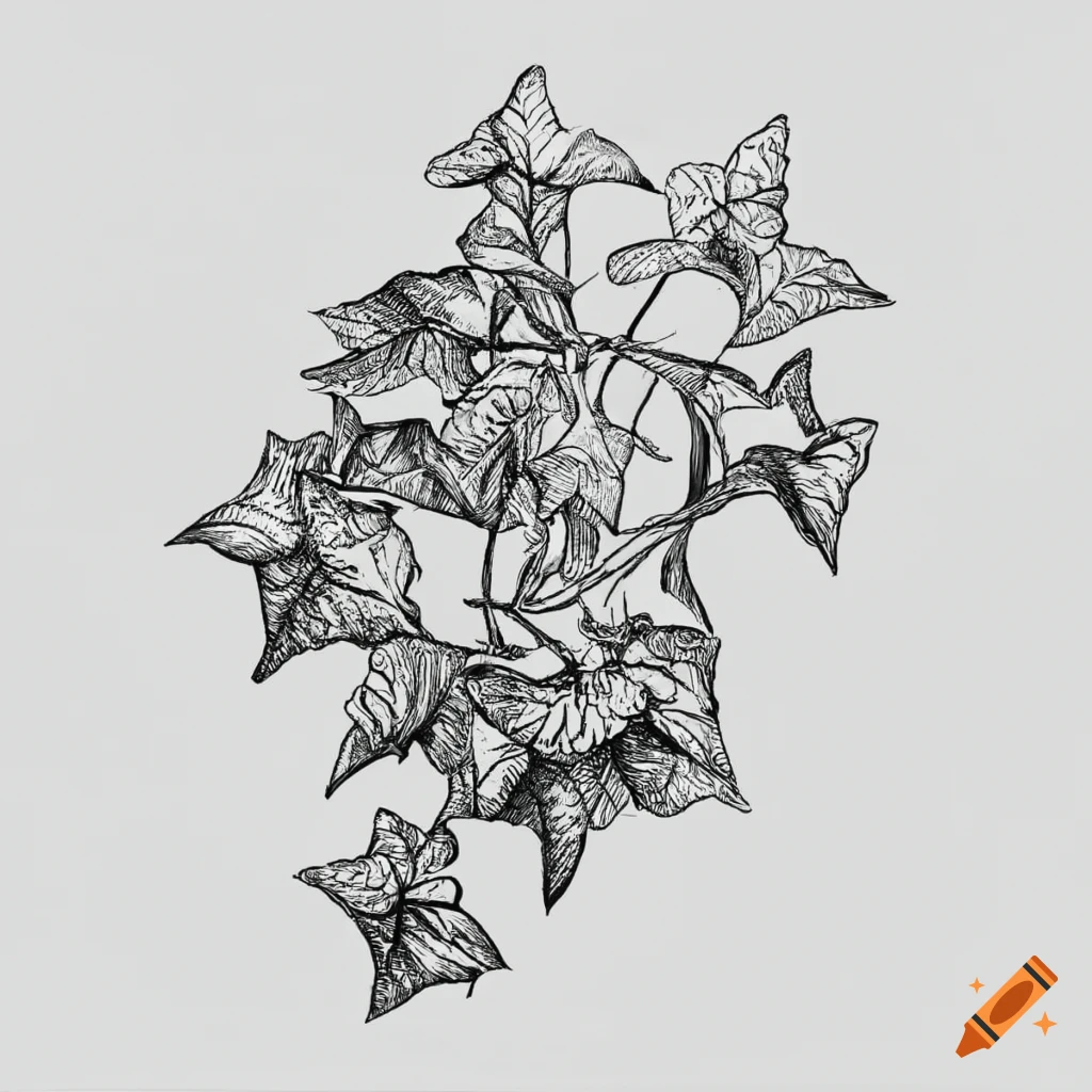 Black and white sketch of an ivy plant on Craiyon