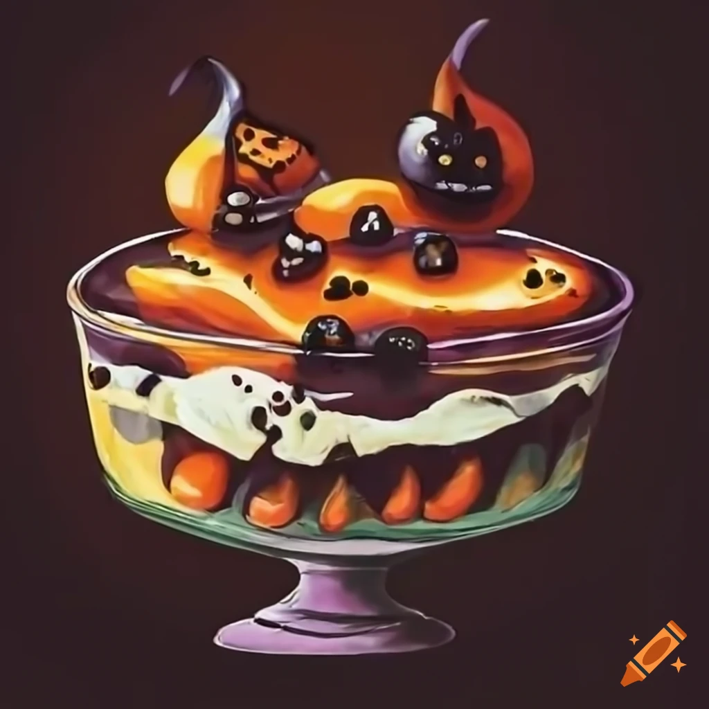Handdrawn halloween trifle recipe on Craiyon