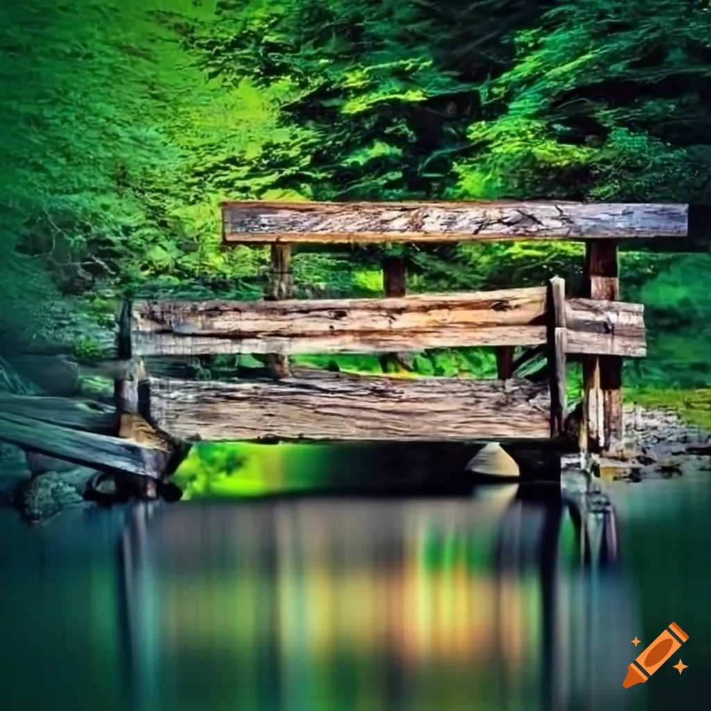 rustic wooden bridge named Boffin over a calm river