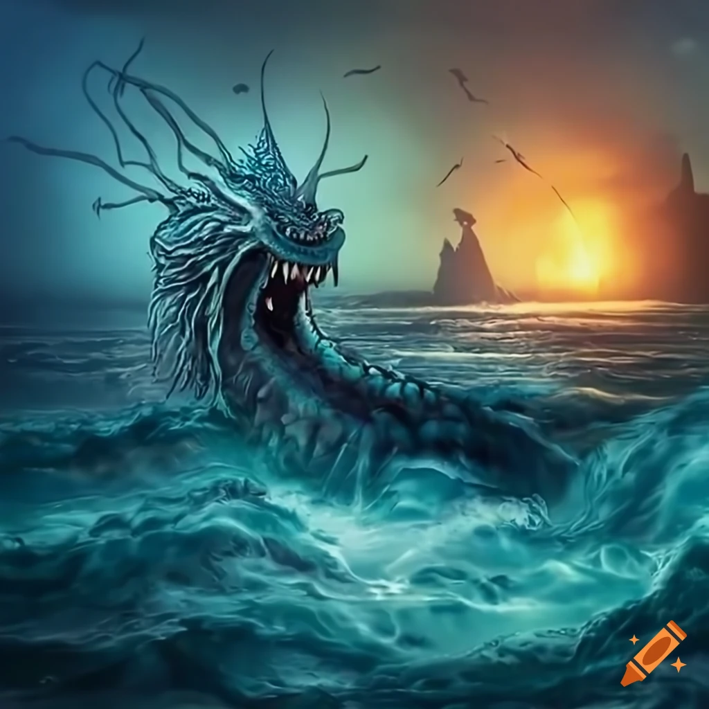 illustration of a monster emerging from the sea