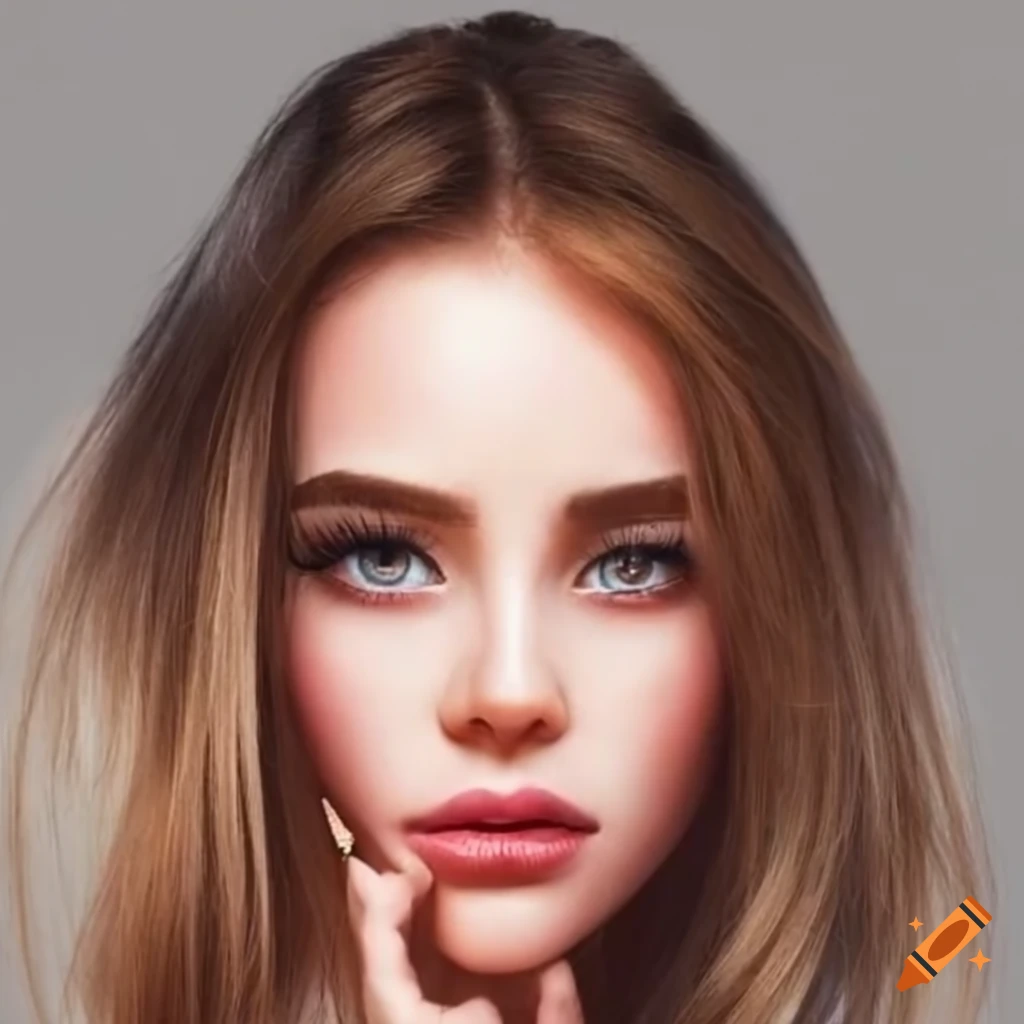 close-up portrait of a young woman with brown hair and piercing gaze