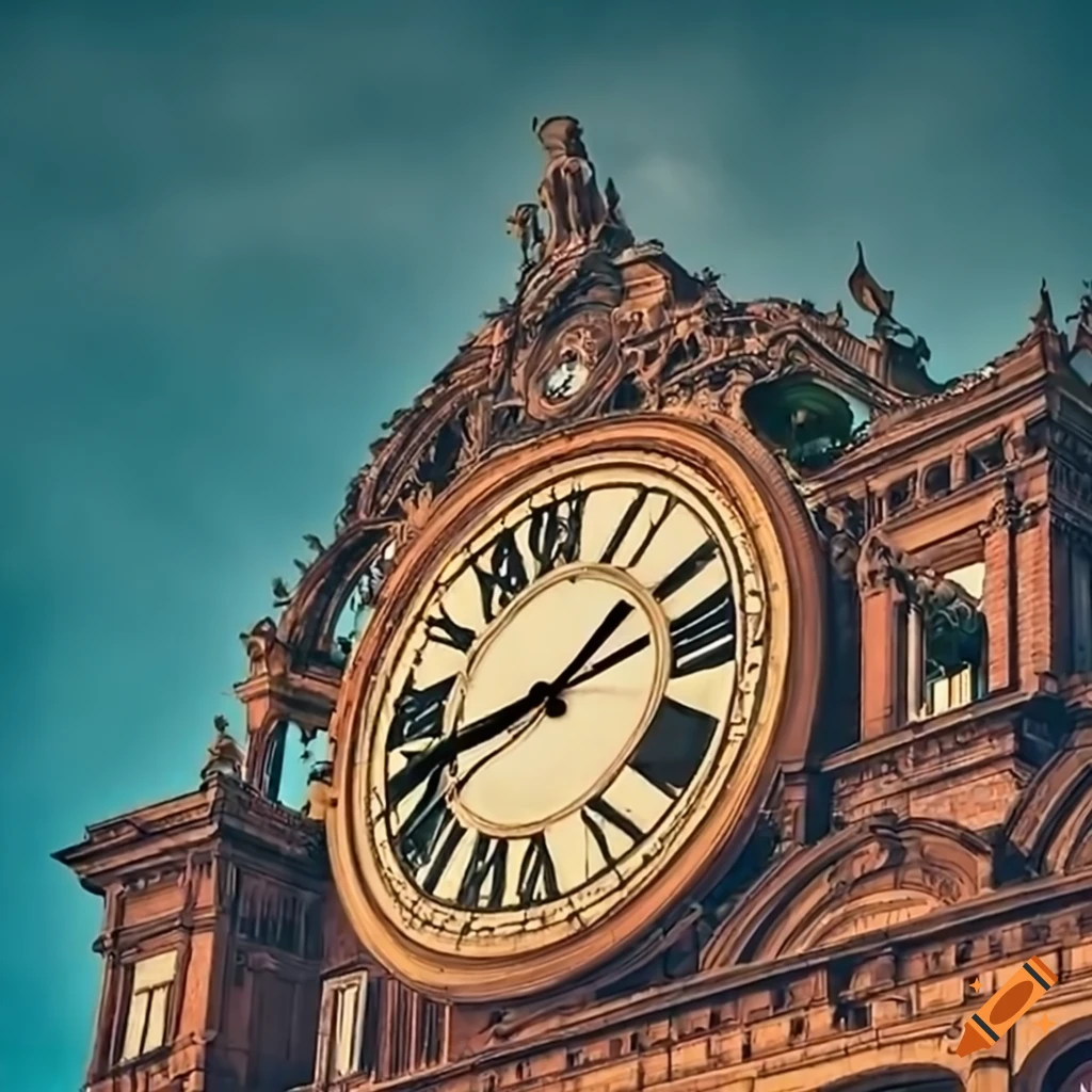 beautiful clock on a train station facade