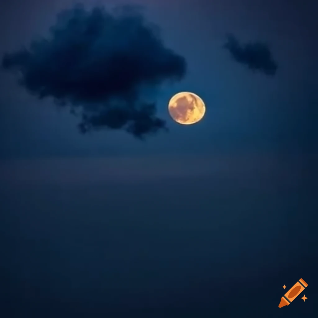 full moon behind wispy clouds at night