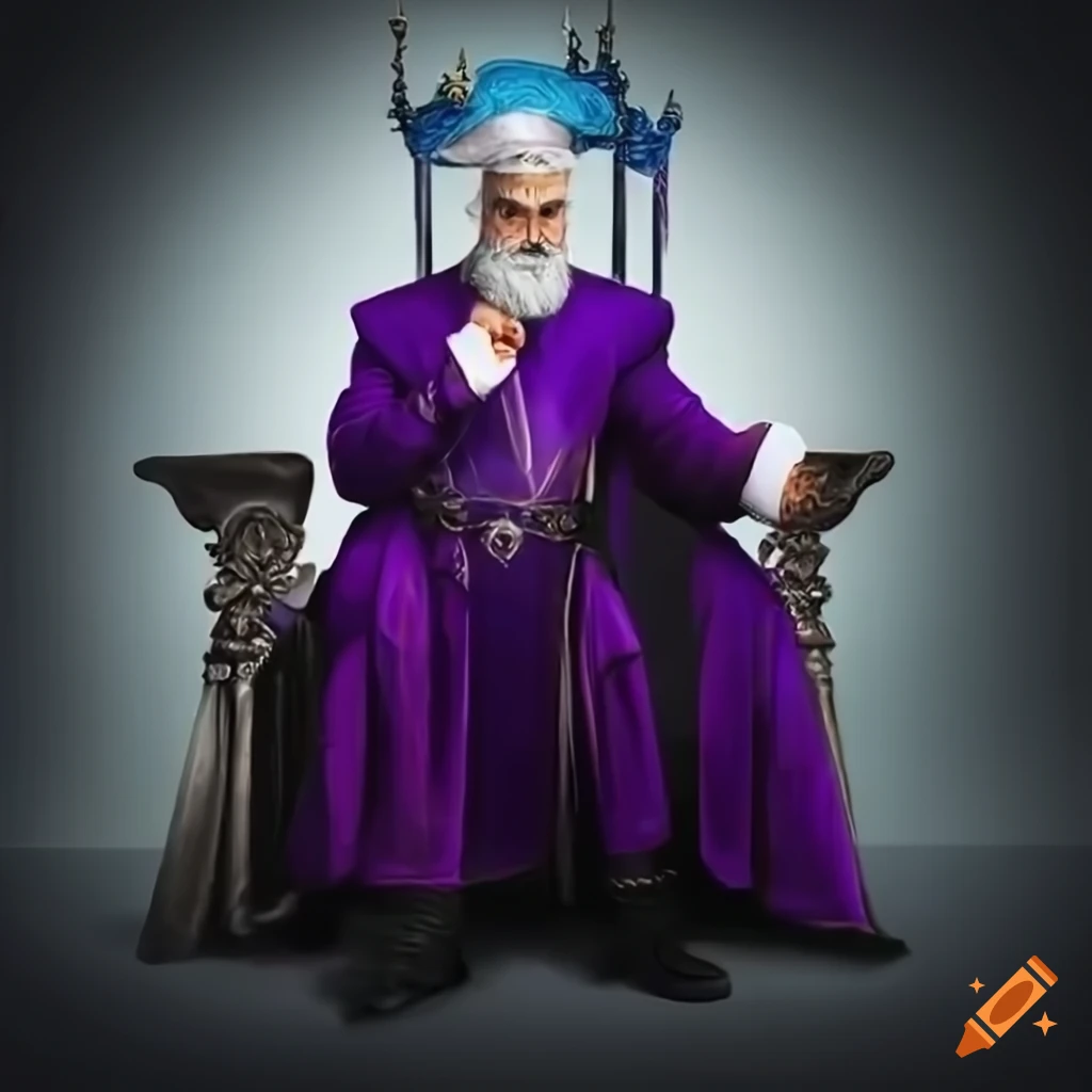 illustration of an old magician sitting on a throne