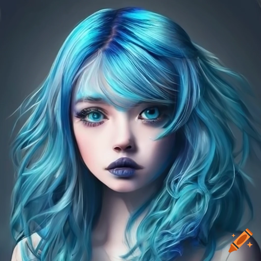 Girl With Blue Hair On Craiyon