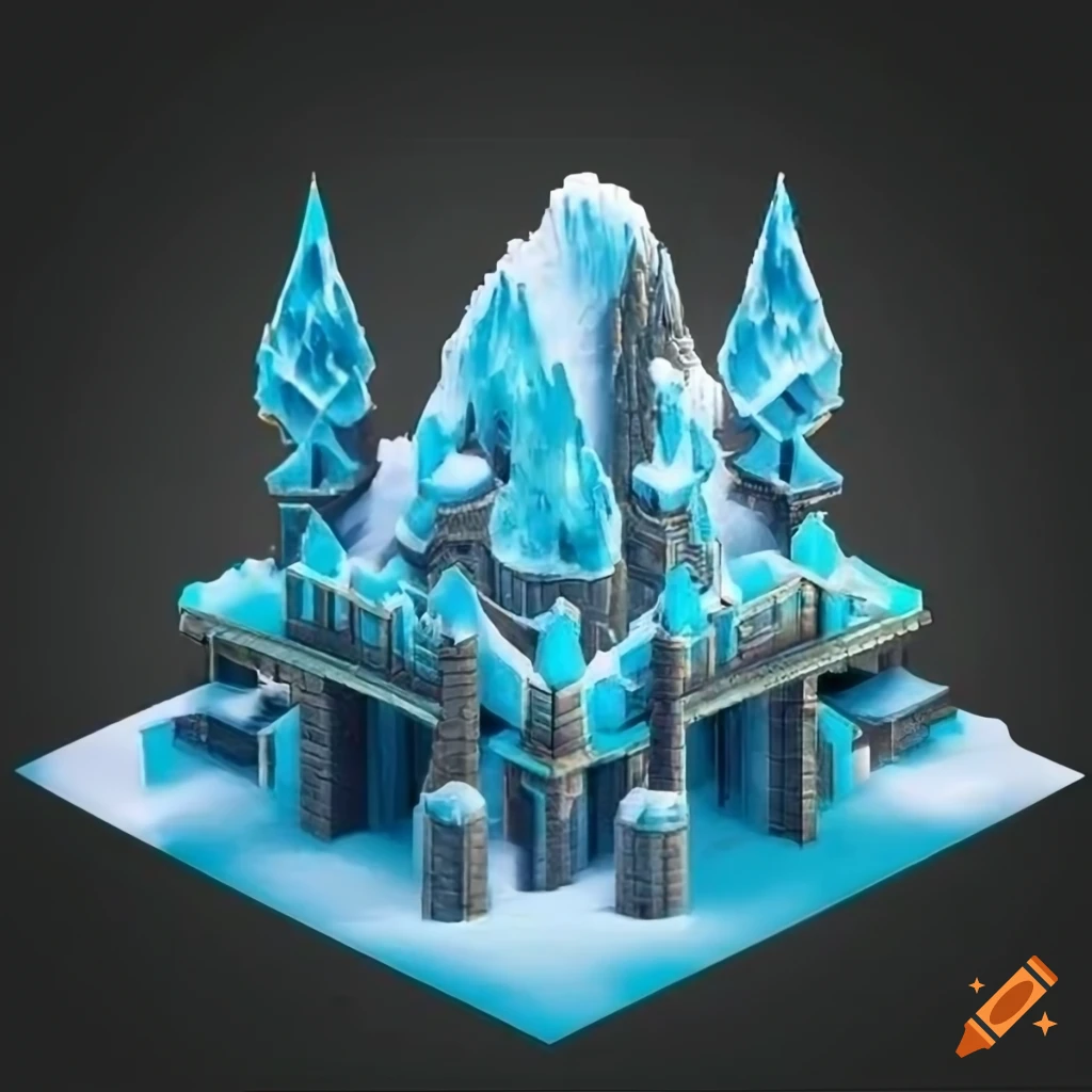 isometric view of a South Asian icy temple
