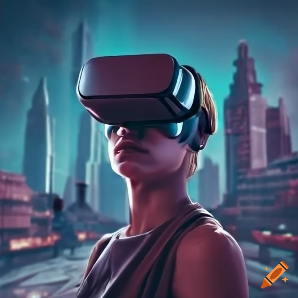 Virtual reality image with ready player one aesthetics and city ...
