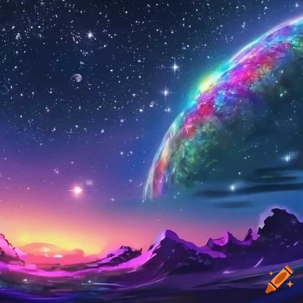 Anime Style Depiction Of A Colorful And Sparkly Night Sky 