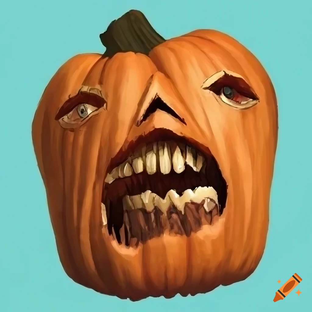 hyperrealistic drawing of a squished pumpkin