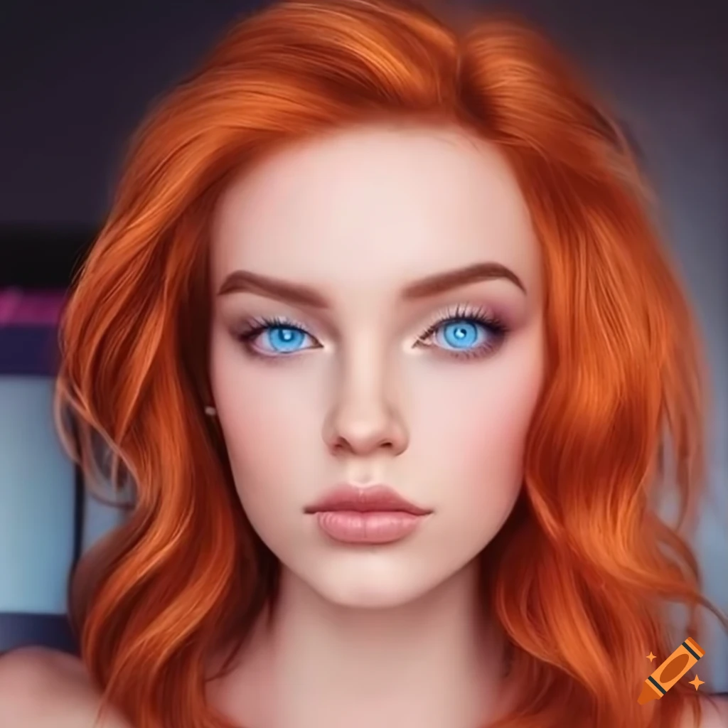 Hyperrealistic Portrait Of A Person With Blue Eyes And Red Hair On Craiyon 