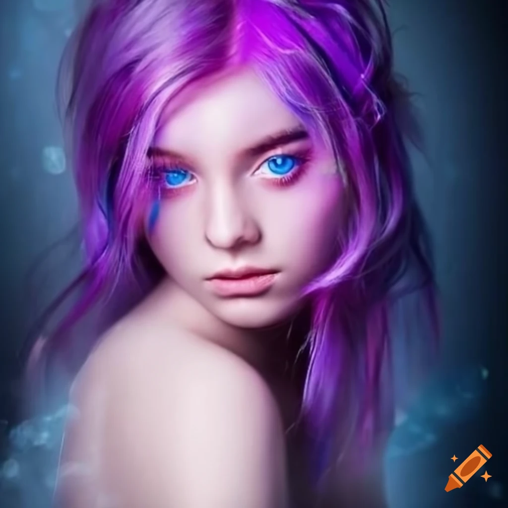 Portrait Of A Girl With Purple Hair And Ice Blue Eyes