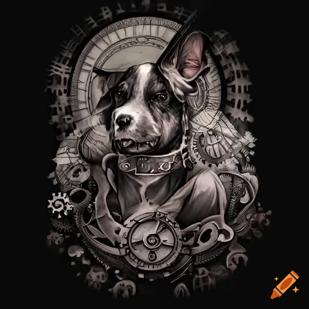 White Steampunk Tattoo With Dogs On Craiyon