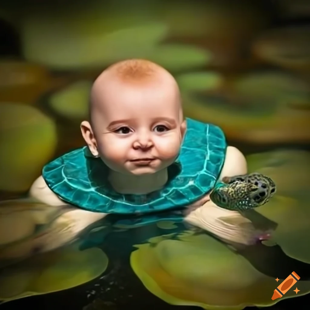 photo of a baby dressed as a swimming turtle