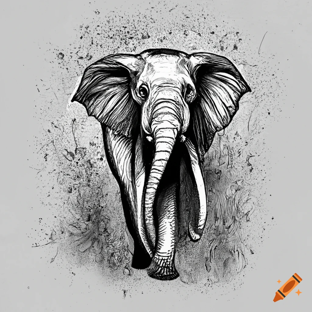realistic elephant drawing trunk up