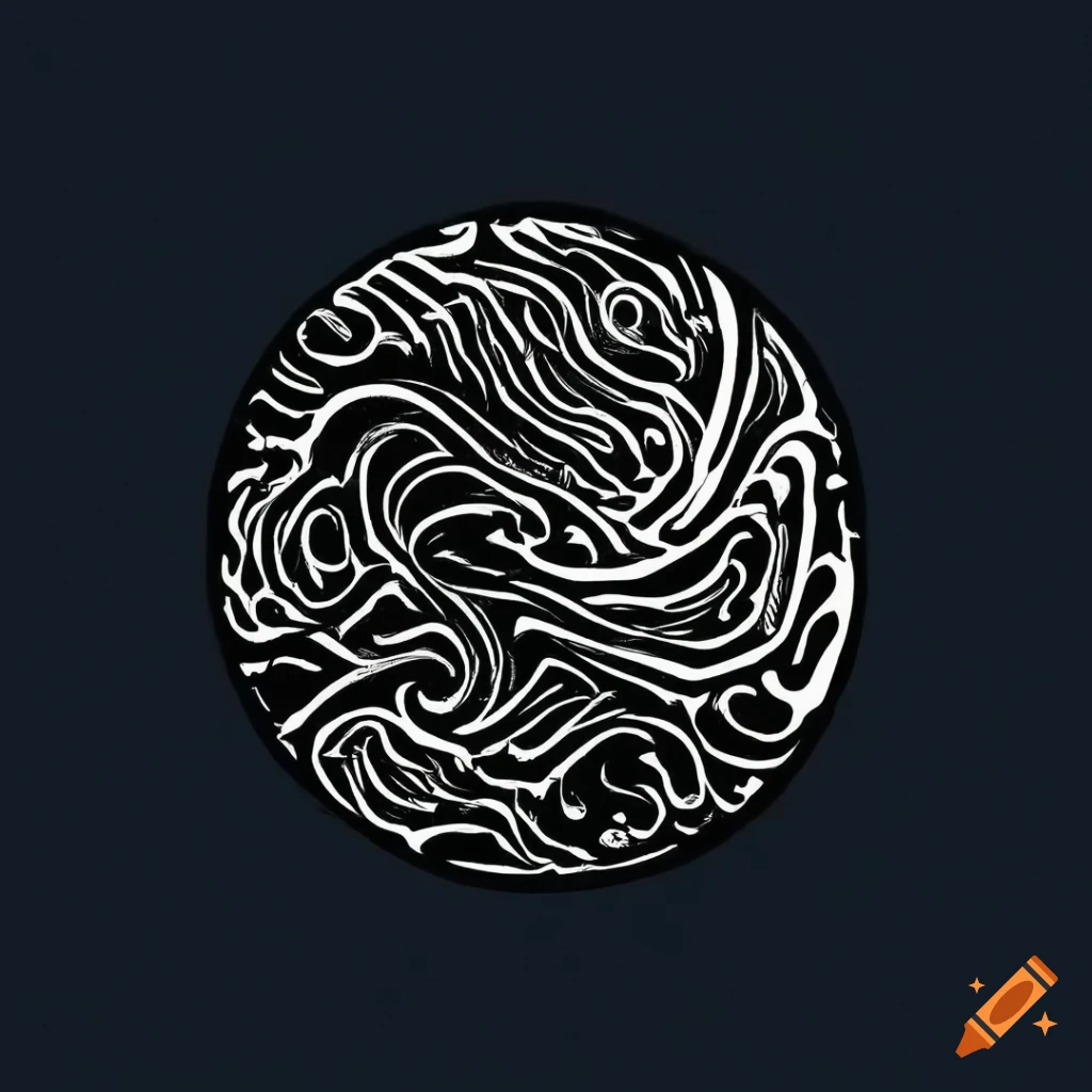 detailed black outline drawing of waves