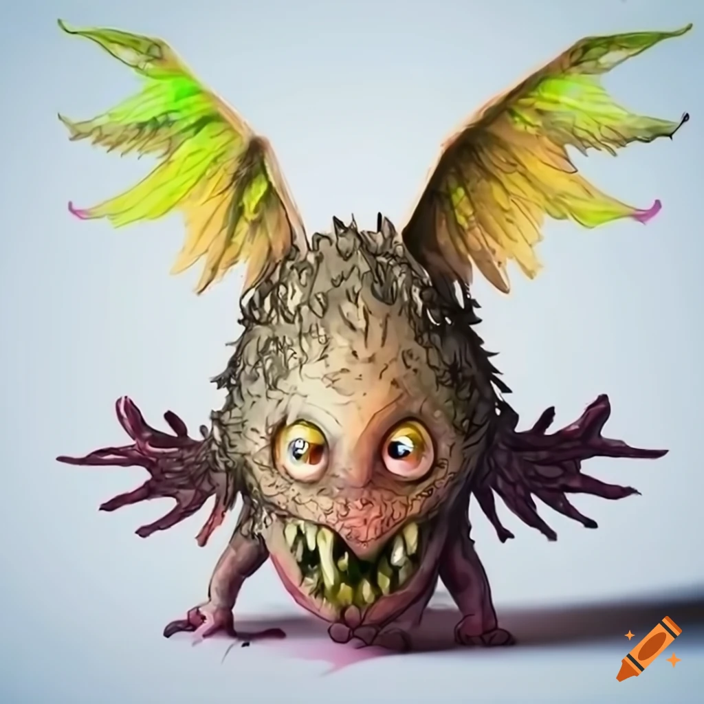 Detailed drawing of a cute monster with wings