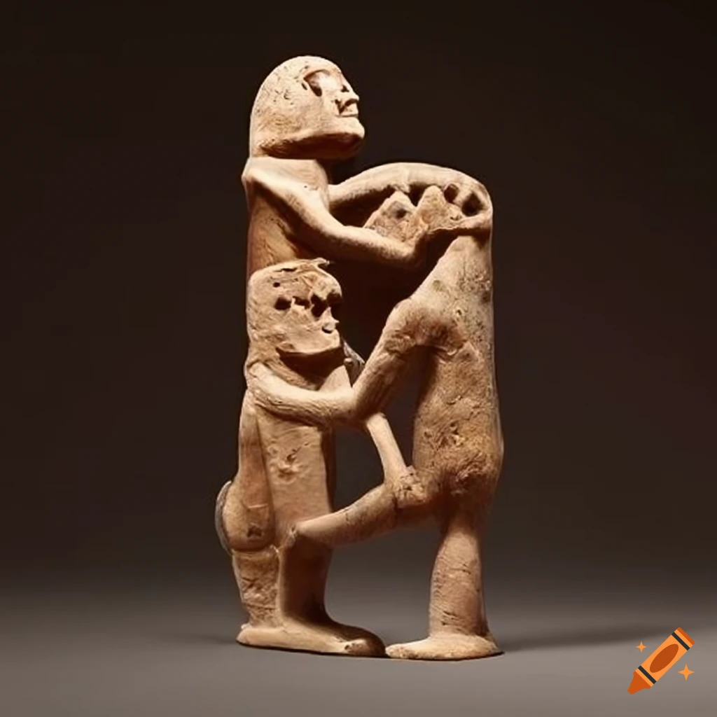sepia image of a equestrian warrior battling a primitive figure