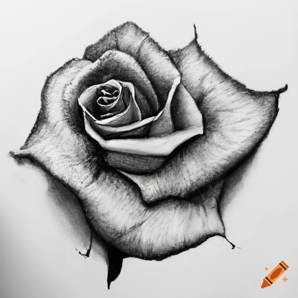Charcoal drawing of a rose petal on Craiyon