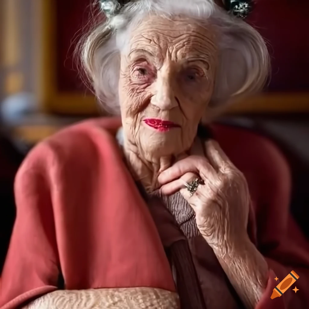 vintage salon scene with an elderly lady