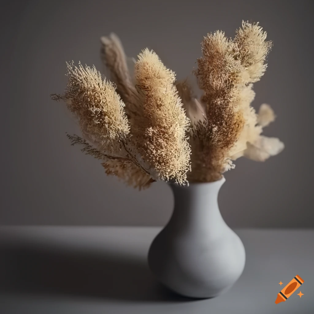 dried flowers in a gray vase