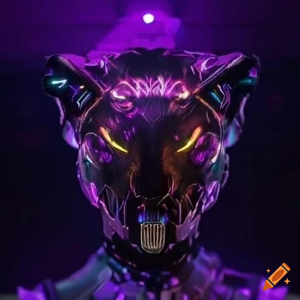 cyberpunk panther with gold and purple accents