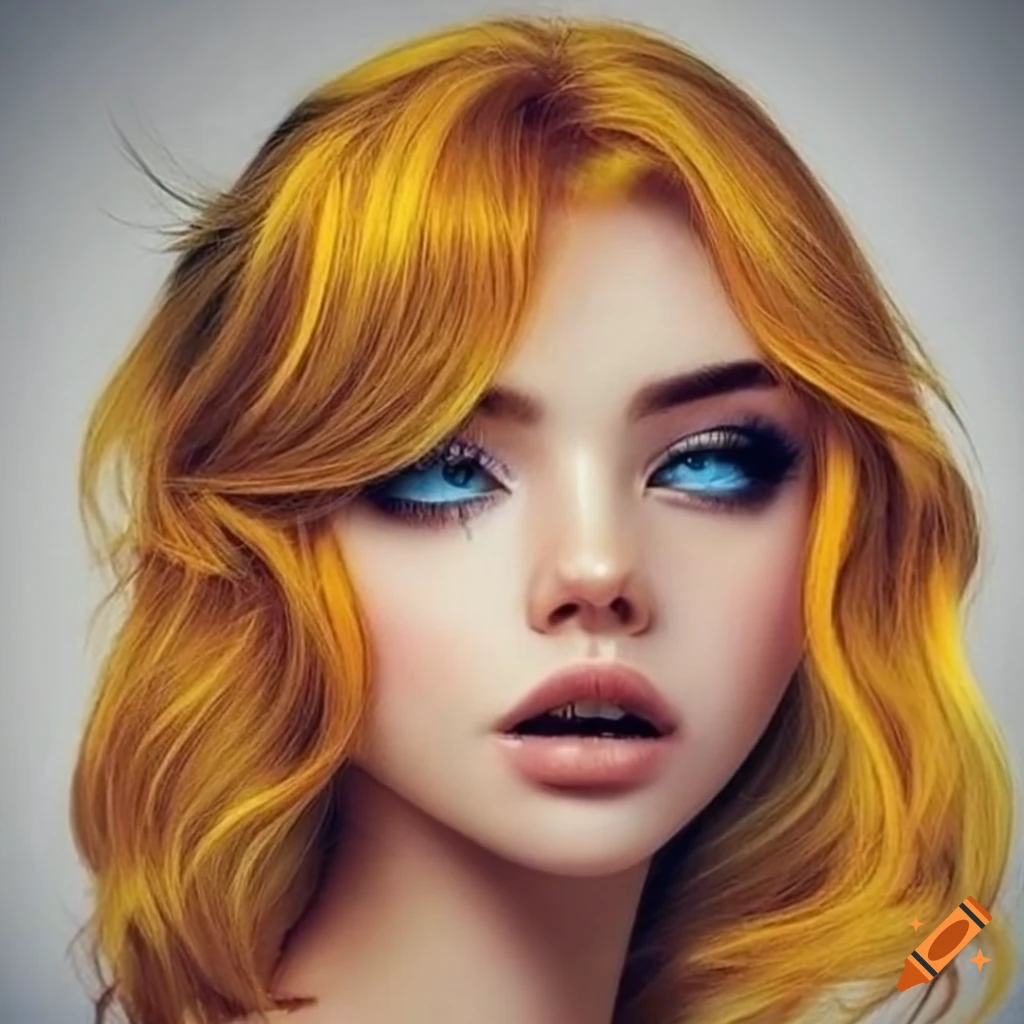 Portrait of a woman with blue eyes and yellow hair