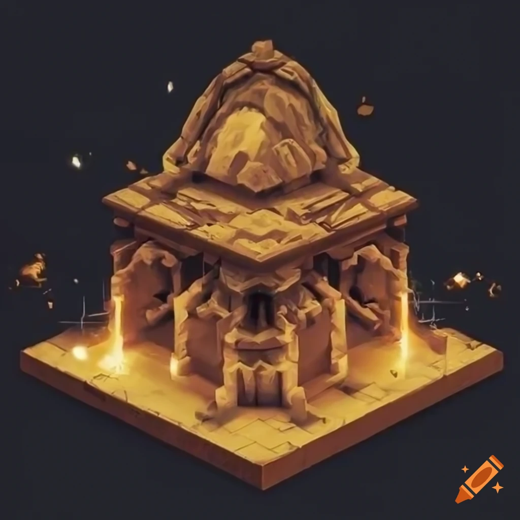black background isometric diorama rpg tile of an Indian thunder temple