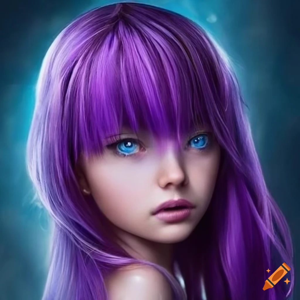 Girl with purple hair and ice blue eyes on Craiyon