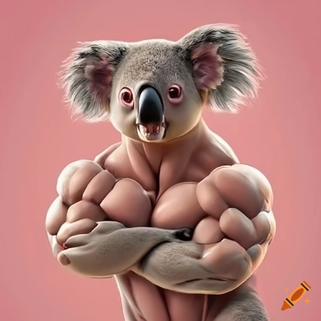 comical koala with bulging muscles