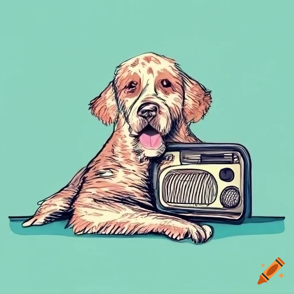 Retro radio with a dog resting beside it on Craiyon