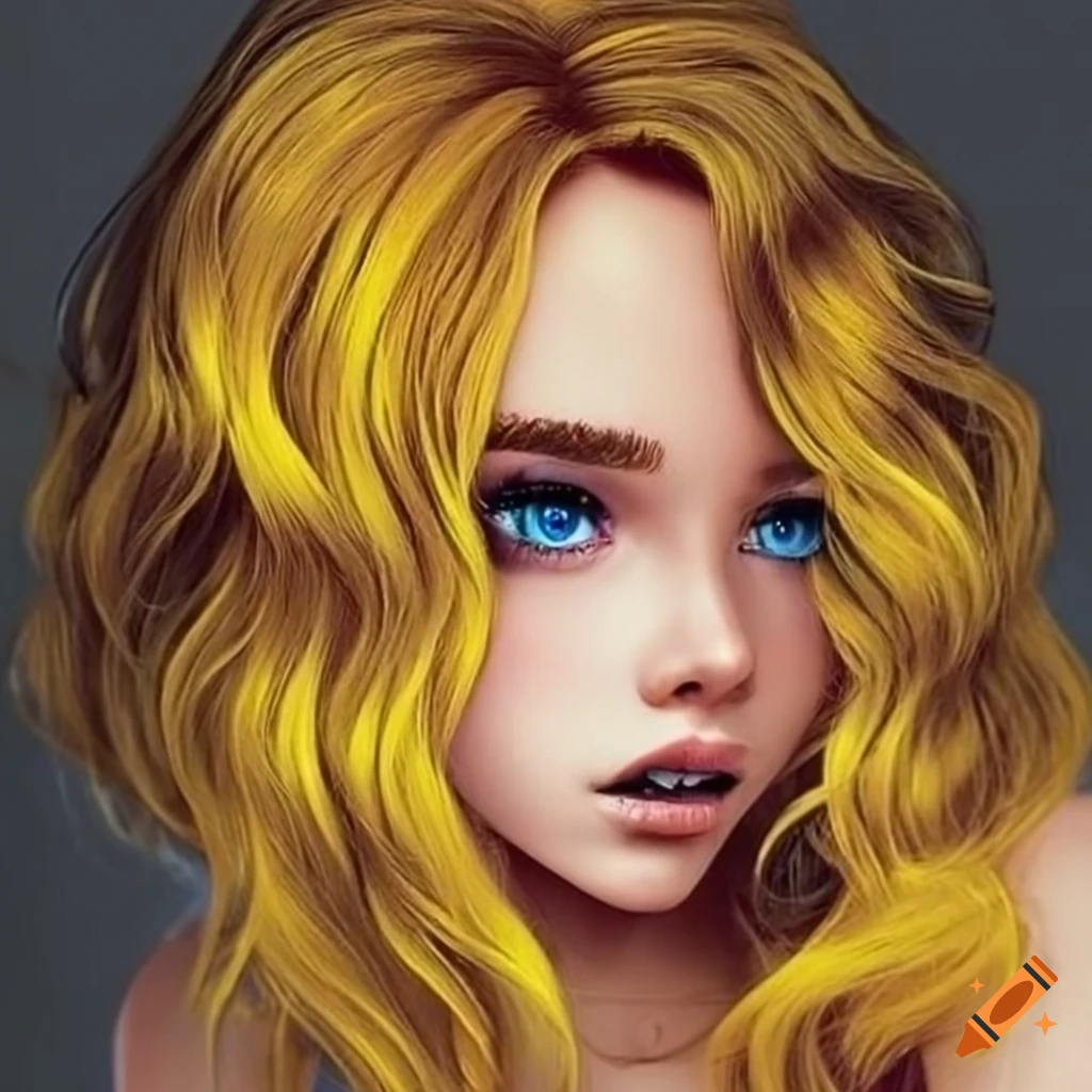 Close-up portrait of a woman with blue eyes and yellow hair on Craiyon