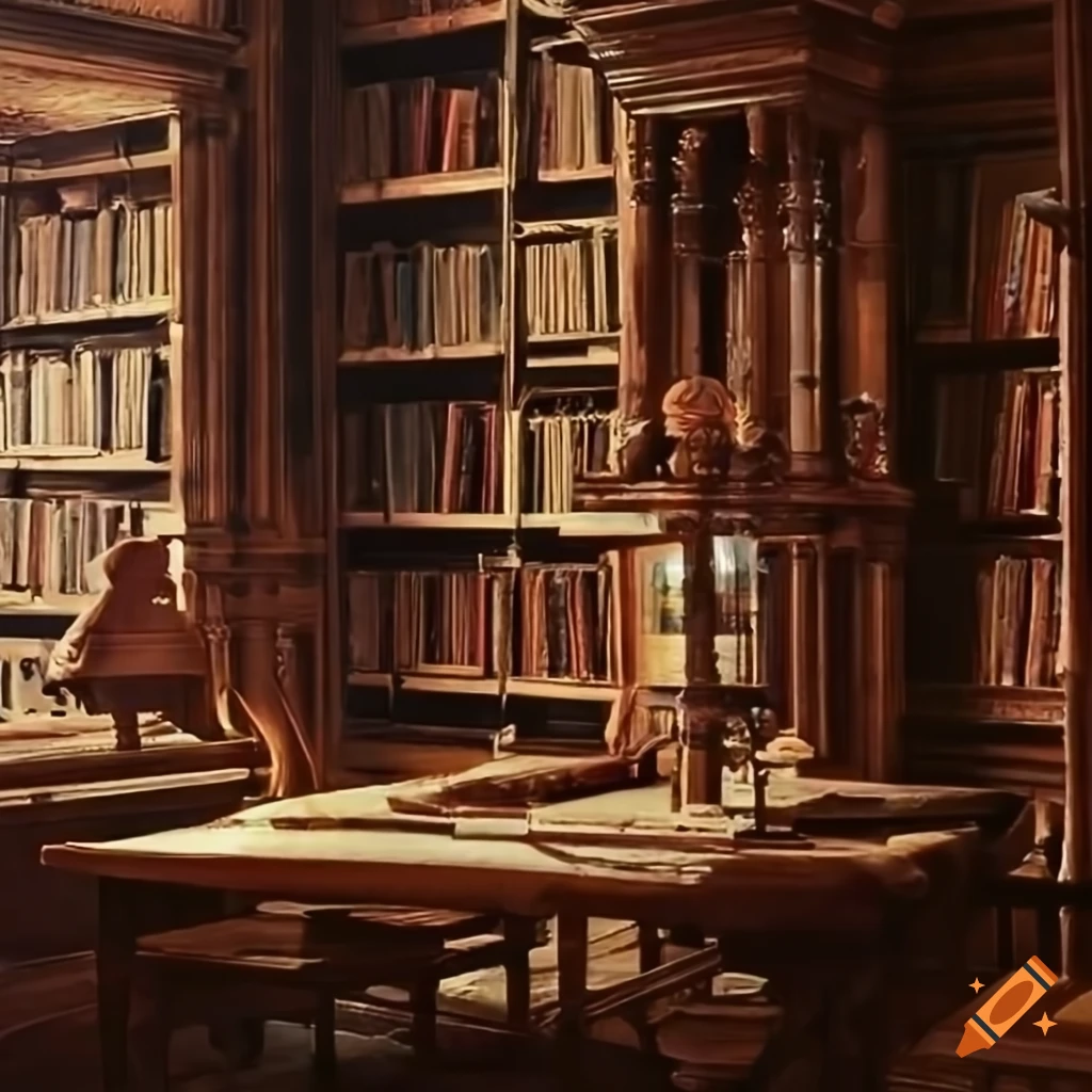 Light academia scene in a library on Craiyon