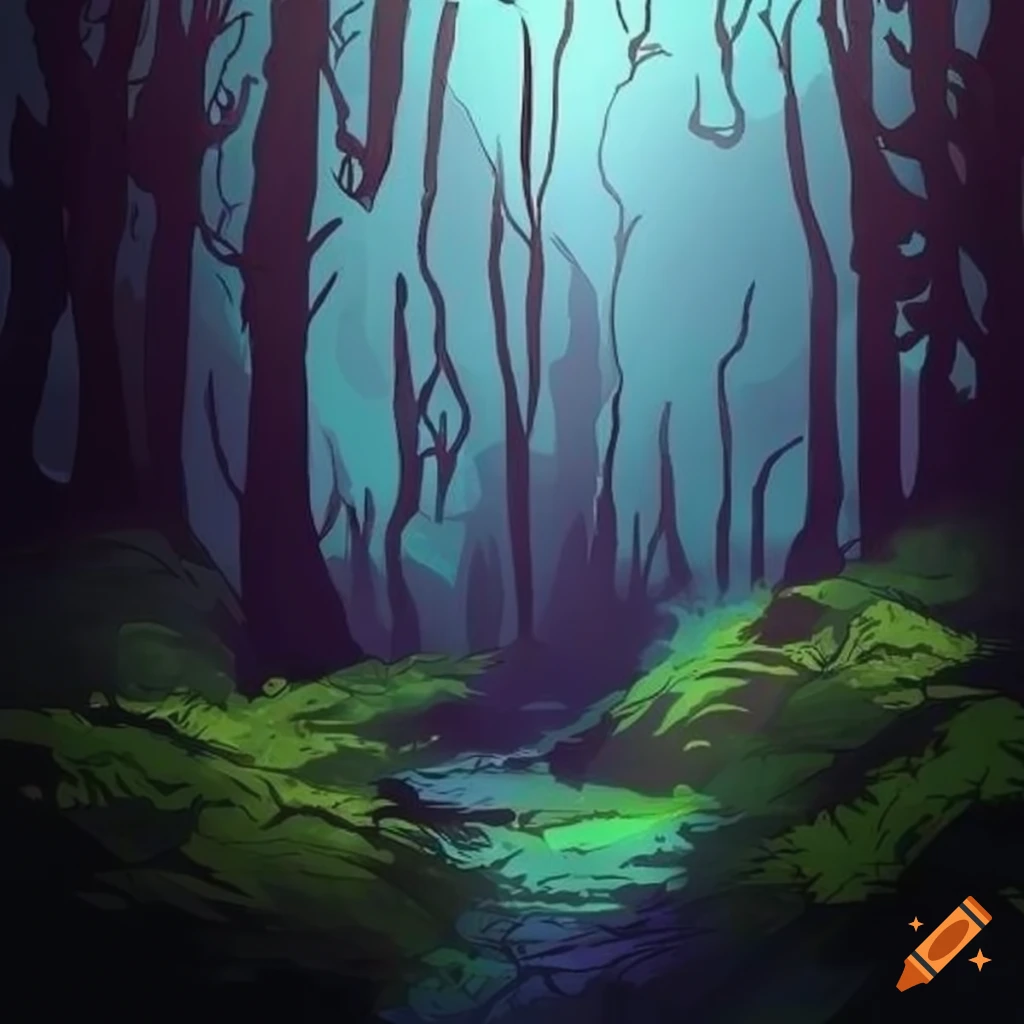 Comic style forest with dark shades