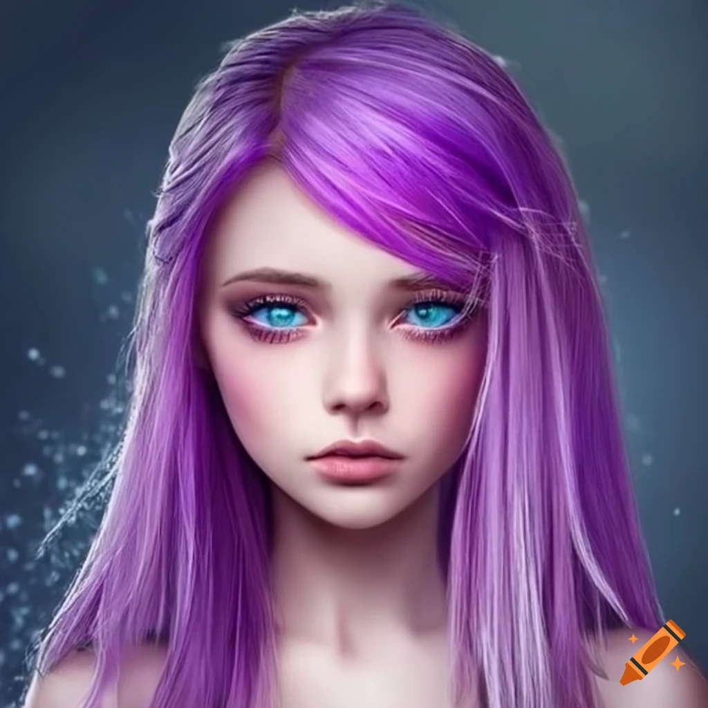Girl with purple hair and ice blue eyes on Craiyon
