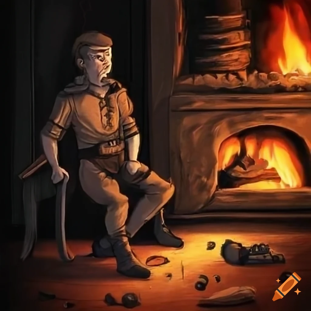 ranger enjoying the warmth of a cozy fireplace
