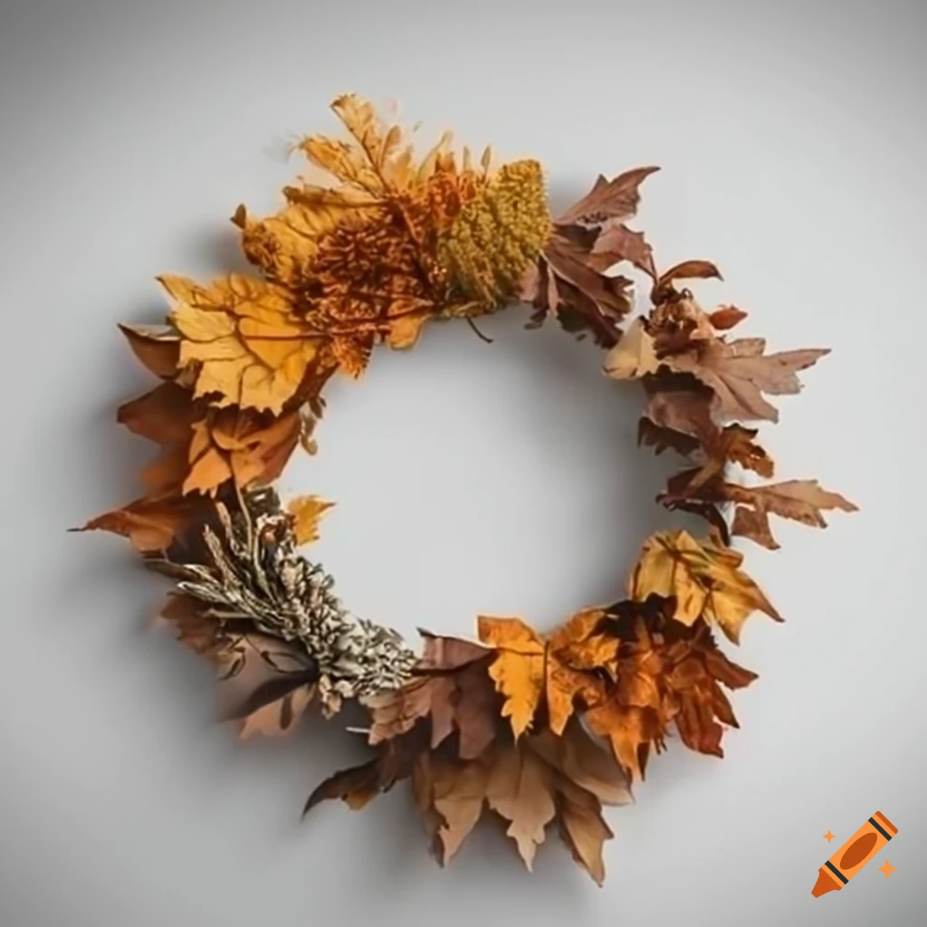 autumn botanical wreath hanging on white wall
