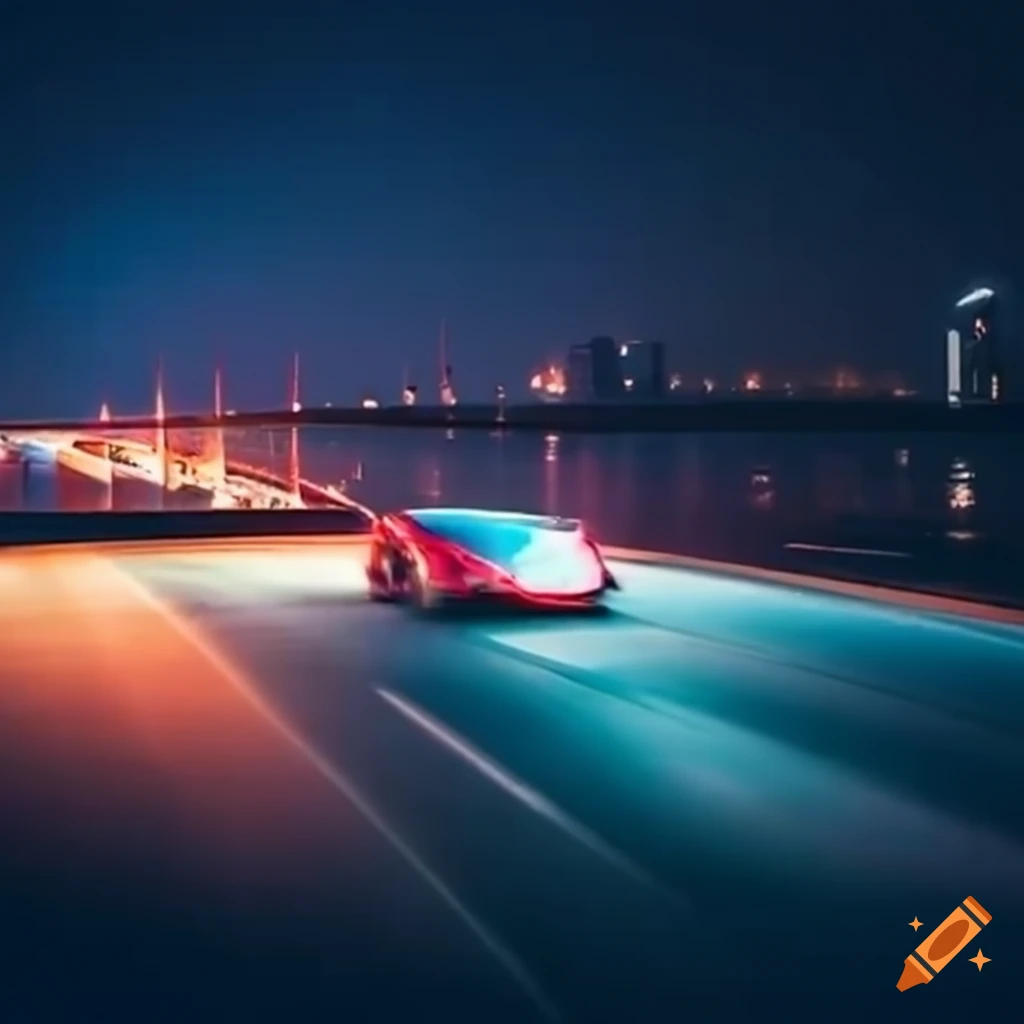 Sleek racecar on a futuristic bridge