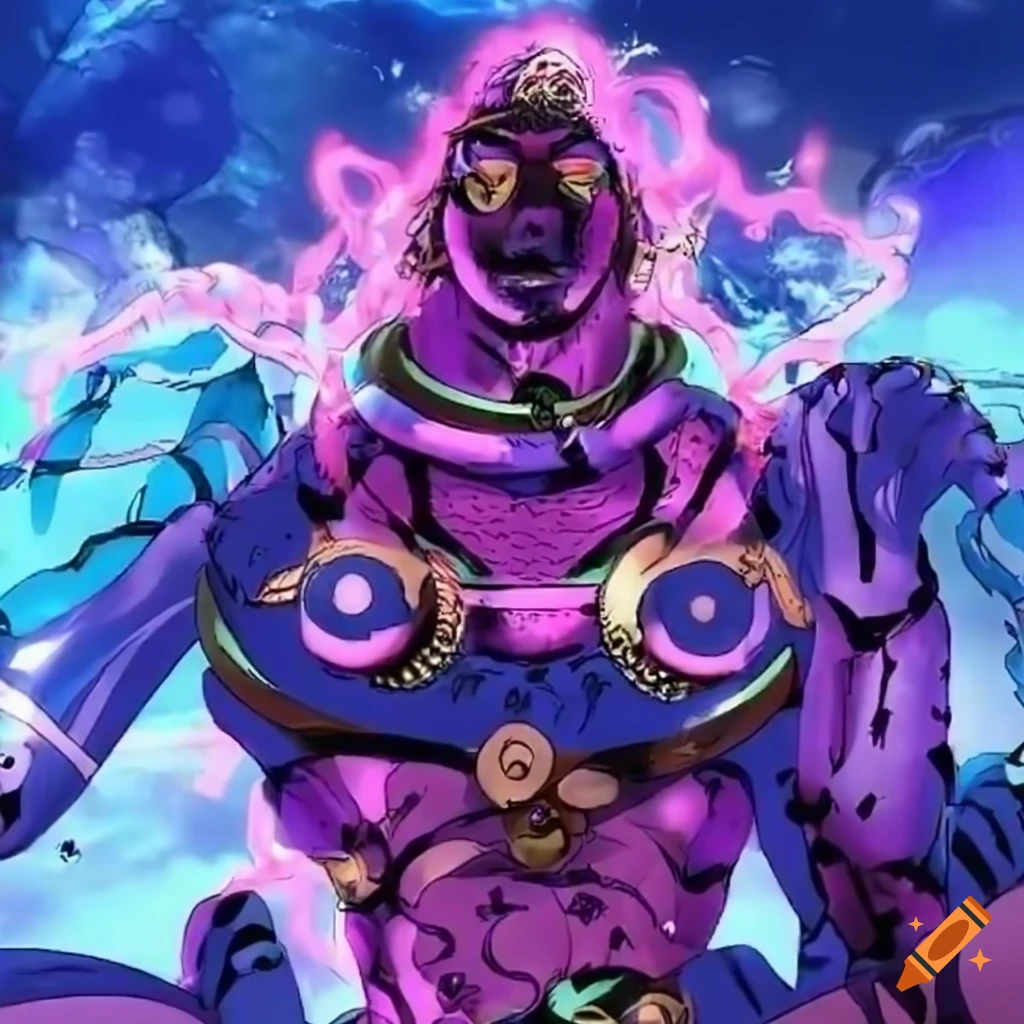 Jojo stand with a holographic textured armor, drawn in comic-book style