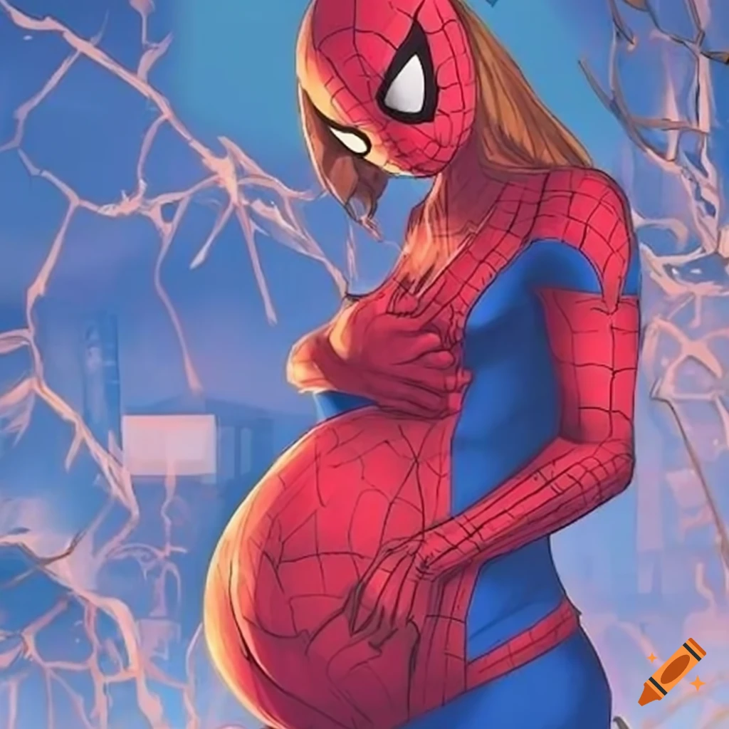 Comic book style pregnant spider-man on Craiyon
