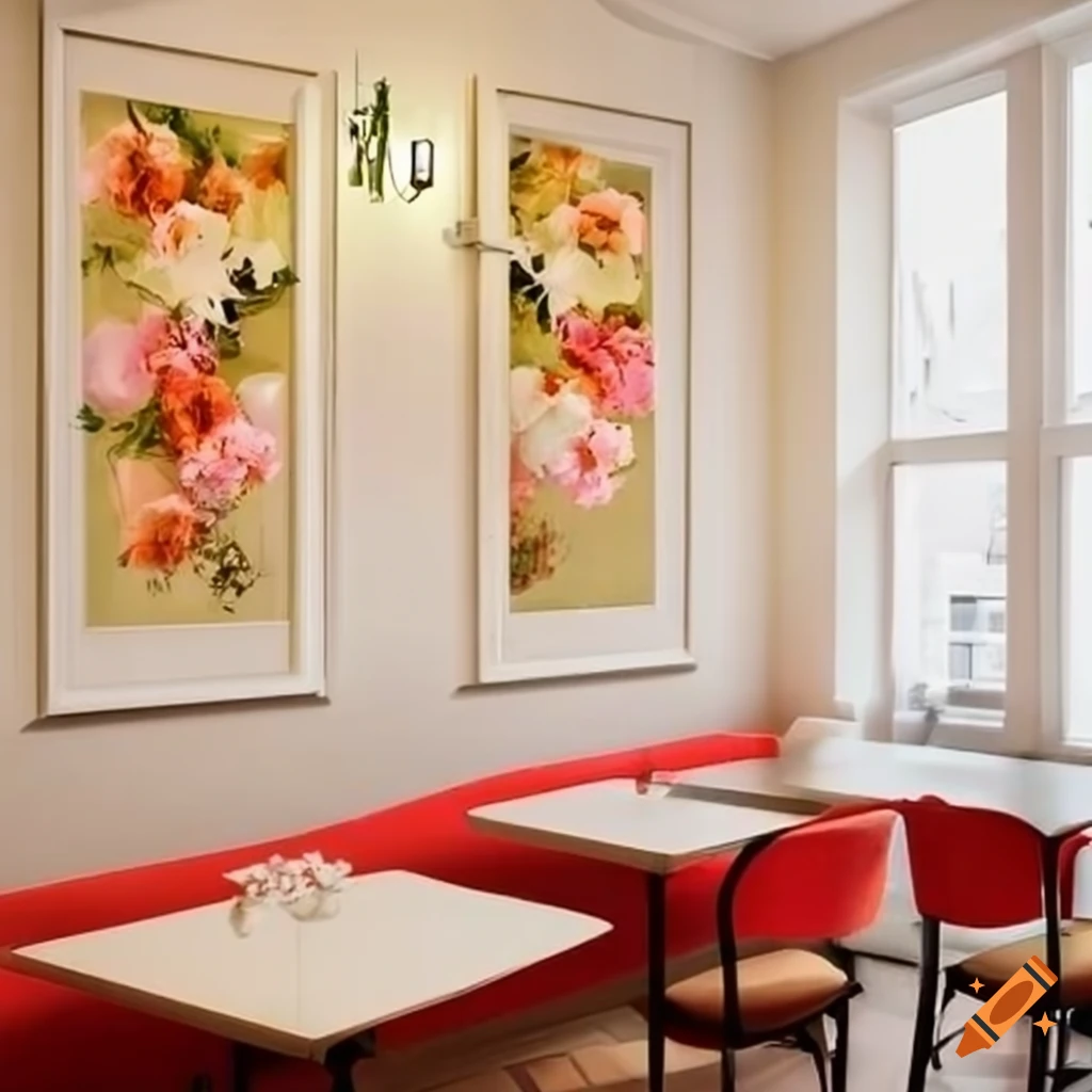 Interior Design Of A Small Cafe With Beautiful Paintings On Craiyon