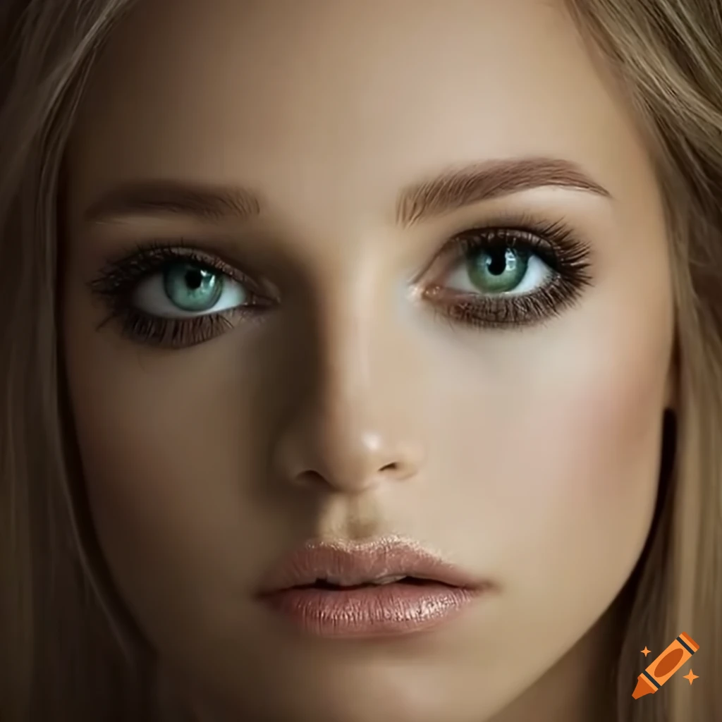 portrait of a beautiful young woman with blonde hair and green-brown eyes