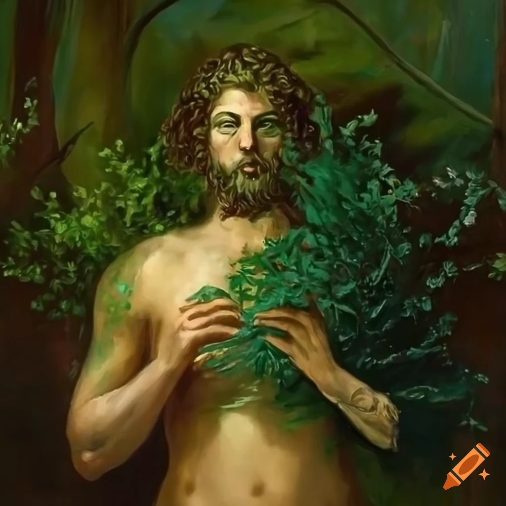 Oil painting of a male greek god in a forest on Craiyon