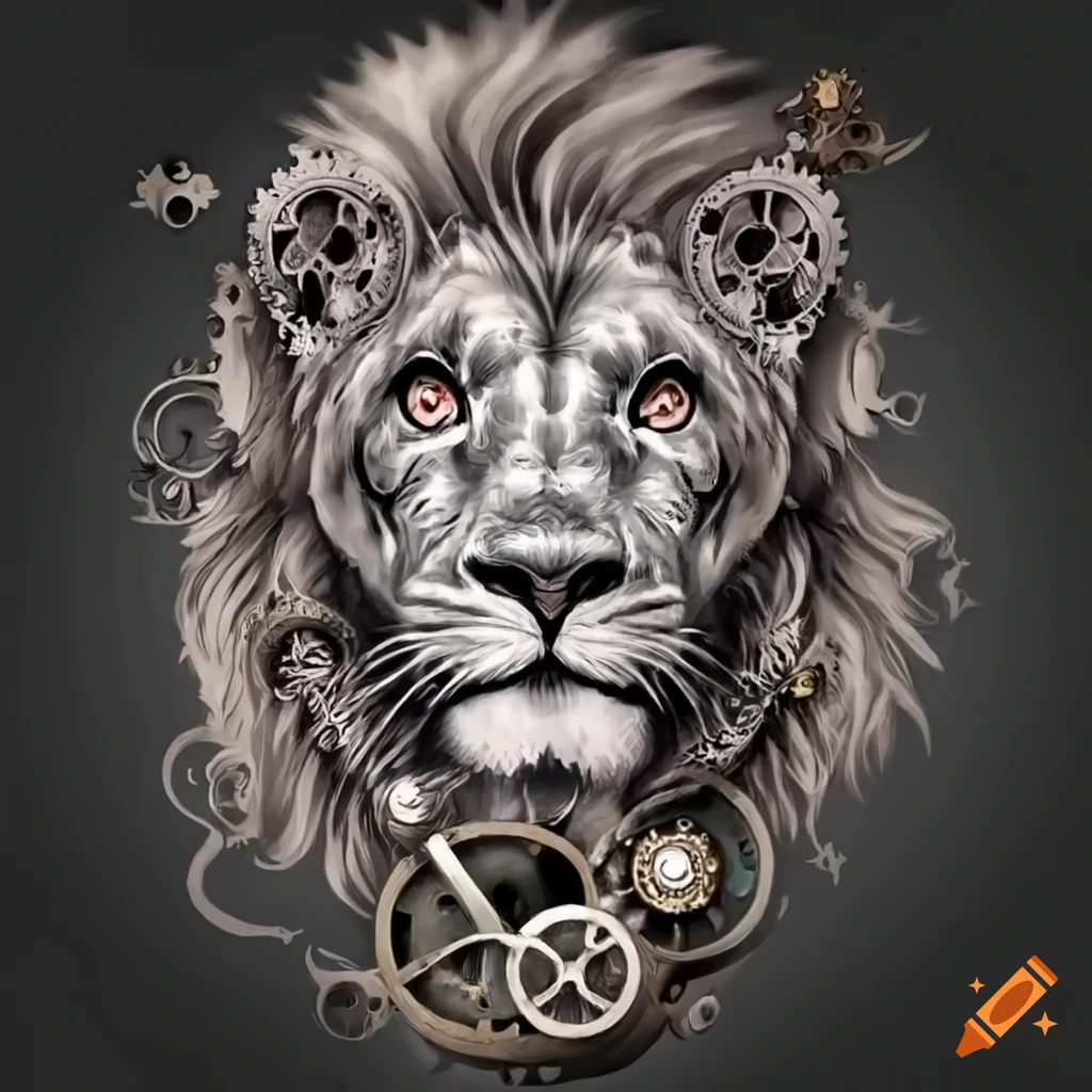 Graphic lion, black and white drawing for tattoo. Stock Vector | Adobe Stock